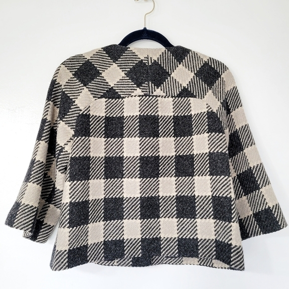 Talbot's Beige and Charcoal Gray Check Wool Blend 3-Button Swing Jacket Size 8P - Picture 7 of 10